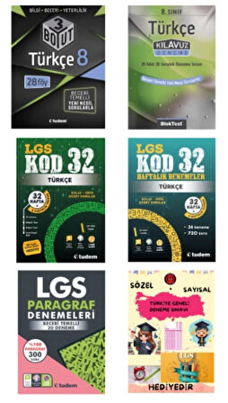 TUDEM YAYINLARI LGS TÜRKÇE 3 BOYUT - TÜRKÇE KLAVUZ DENEME - TÜRKÇE KOD 32 - TÜRKÇE 32 HAFTALIK DENEMELER - LGS PARAGRAF DENEME - HEDİYE