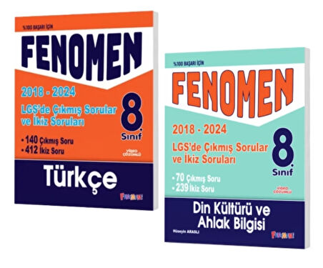 FENOMEN YAYINLARI 8. SINIF LGS Türkçe + Din Kültürü Çıkmış Sorular Ve İkiz Soruları (2018-2024)