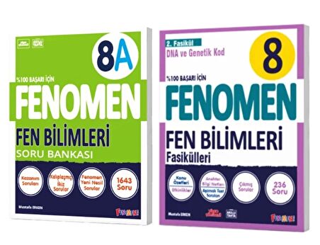 FENOMEN YAYINLARI 8. SINIF Fen Bilimleri A Soru Bankası + Fen Bilimleri 2. Fasikül (DNA Ve Genetik Kod) (2 KİTAP)
