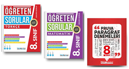PRUVA AKADEMİ YAYINLARI 8.SINIF ÖĞRETEN SORULAR TÜRKÇE + MATEMATİK + PARAGRAF DENEME