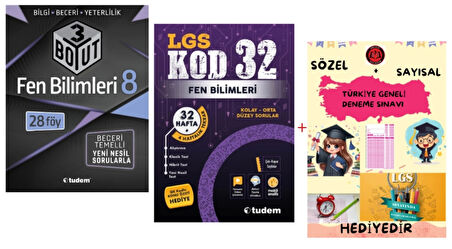TUDEM YAYINLARI LGS FEN BİLİMLERİ 3 BOYUT BECERİ TEMELLİ SORU BANKASI -  FEN BİLİMLERİ KOD 32 DENEME - HEDİYE