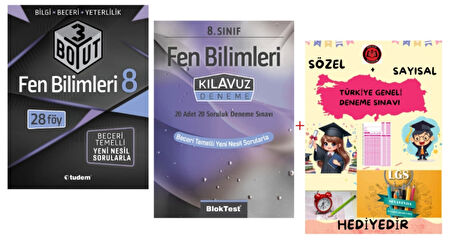 TUDEM YAYINLARI LGS FEN BİLİMLERİ 3 BOYUT BECERİ TEMELLİ SORU BANKASI - FEN BİLİMLERİ KLAVUZ DENEME - HEDİYE
