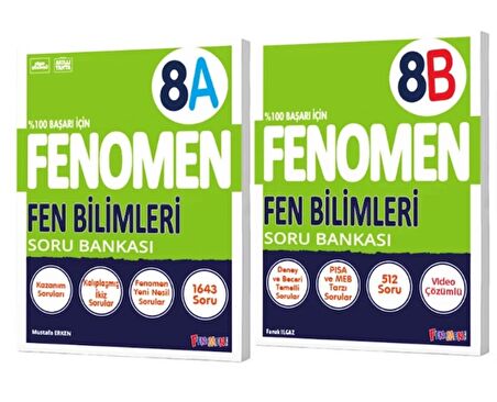 FENOMEN YAYINLARI 8. SINIF Fen Bilimleri A+B Soru Bankası  (2 KİTAP)