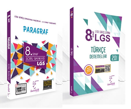 KARE KÖK YAYINLARI LGS 8.SINIF PARAGRAF SORU BANKASI + TÜRKÇE 20'li DENEME KİTABI