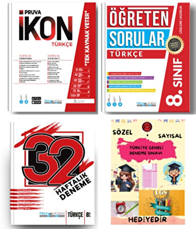 PRUVA AKADEMİ YAYINLARI 8.SINIF TÜRKÇE İKON SORU BANKASI+32 HAFTA TÜRKÇE DENEME+TÜRKÇE ÖĞRETEN SORULAR+HEDİYE