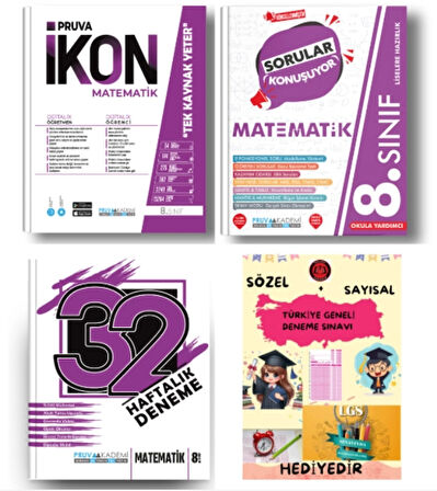 PRUVA AKADEMİ YAYINLARI 8.SINIF MATEMATİK İKON SORU BANKASI+32 HAFTA MATEMATİK DENEME+MATEMATİK SORULAR KONUŞUYOR+HEDİYE