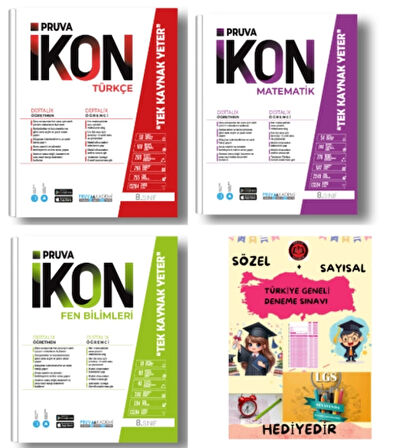PRUVA AKADEMİ YAYINLARI 8.SINIF İKON ETKİNLİKLİ SORU BANKASI TÜRKÇE + MATEMATİK + FEN BİLİMLERİ +HEDİYELİ