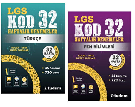 TUDEM YAYINLARI 8.SINIF LGS KOD 32 TÜRKÇE - FEN BİLİMLERİ HAFTALIK DENEME