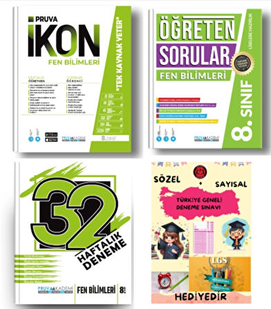 PRUVA AKADEMİ YAYINLARI 8.SINIF FEN BİLİMLERİ İKON SORU BANKASI+32 HAFTA FEN BİLİMLERİ DENEME+FEN BİLİMLERİ ÖĞRETEN SORULAR+HEDİYE