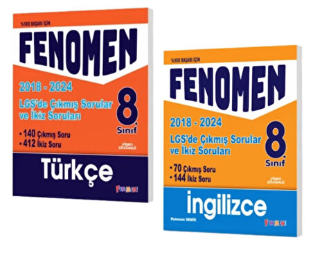 FENOMEN YAYINLARI 8. SINIF LGS Türkçe + İngilizce Çıkmış Sorular Ve İkiz Soruları (2018-2024)