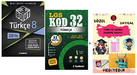 TUDEM YAYINLARI LGS TÜRKÇE 3 BOYUT BECERİ TEMELLİ SORU BANKASI - TÜRKÇE KOD 32 DENEME- HEDİYE