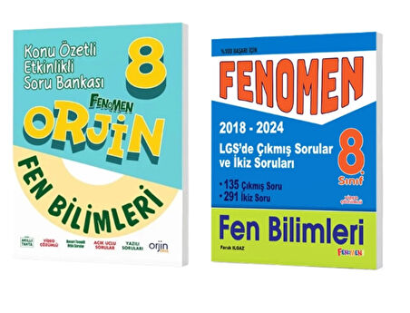 FENOMEN YAYINLARI 8. SINIF ORJİN Fen Bilimleri Konu Özetli Etkinlikli Soru Bankası + 2018-2024 Çıkmış İkiz Sorular