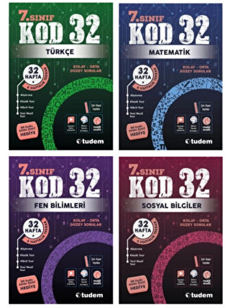 TUDEM YAYINLARI 7.SINIF KOD 32 TÜRKÇE - MATEMATİK - FEN BİLİMLERİ - SOSYAL BİLGİLER
