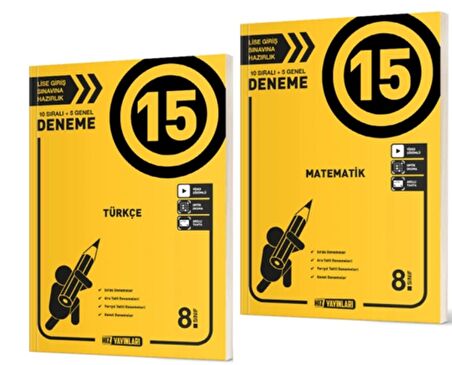 HIZ YAYINLARI 8. SINIF Türkçe - Matematik 15'li Deneme ( 2 Kitap )