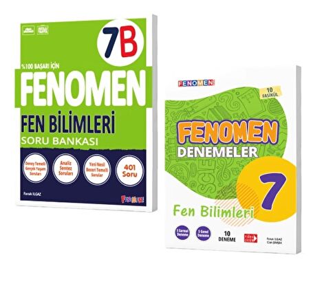 FENOMEN YAYINLARI 7 Fen Bilimleri B Soru Bankası + Fen Bilimleri Denemeleri (2 Kitap)