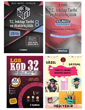 TUDEM YAYINLARI LGS 3 BOYUT T.C İNKILAP TARİHİ BECERİ TEMELLİ SORU BANKASI - T.C İNKILAP TARİHİ KLAVUZ DENEME - T.C İNKILAP TARİHİ KOD 32 DENEME - HEDİYE