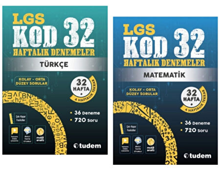 TUDEM YAYINLARI 8.SINIF LGS KOD 32 TÜRKÇE - MATEMATİK HAFTALIK DENEME