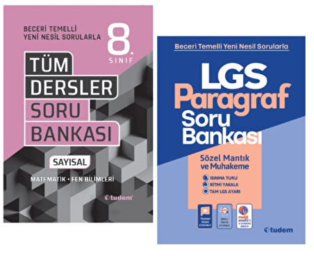 TUDEM YAYINLARI 8.SINIF LGS BECERİ TÜM DERSLER SAYISAL SORU BANKASI - PARAGRAF SORU BANKASI