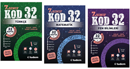 TUDEM YAYINLARI 7.SINIF KOD 32 TÜRKÇE - MATEMATİK - FEN BİLİMLERİ