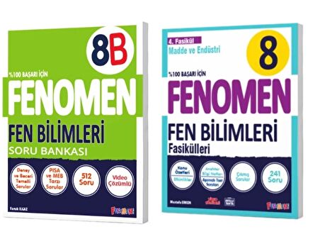 FENOMEN YAYINLARI 8. SINIF Fen Bilimleri B Soru Bankası + Fen Bilimleri 4. Fasikül (Madde Ve Endüstri) (2 KİTAP)