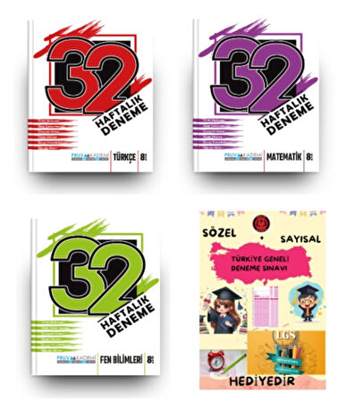 PRUVA AKADEMİ YAYINLARI 8.SINIF 32 HAFTA TÜRKÇE+MATEMATİK+FEN BİLİMLERİ DENEME + HEDİYE