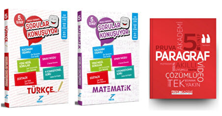 PRUVA AKADEMİ YAYINLARI 5.SINIF TÜRKÇE SORULAR KONUŞUYOR+MATEMATİK SORULAR KONUŞUYOR+PARAGRAF SORU BANKASI