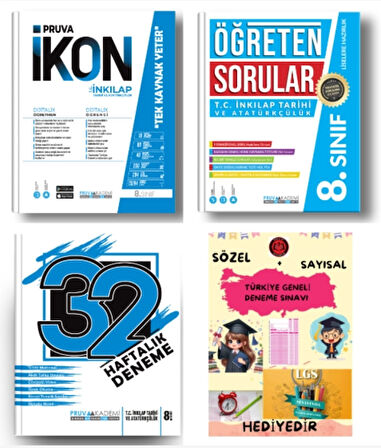 PRUVA AKADEMİ YAYINLARI 8.SINIF İNKİLAP TARİHİ İKON SORU BANKASI+32 HAFTA İNKİLAP TARİHİ DENEME+İNKİLAP TARİHİ ÖĞRETEN SORULAR+HEDİYE