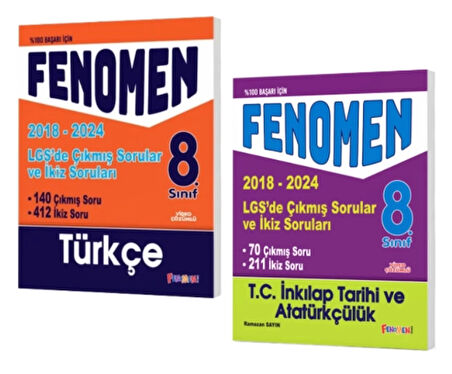FENOMEN YAYINLARI 8. SINIF LGS Türkçe + İnkılap Çıkmış Sorular Ve İkiz Soruları (2018-2024)