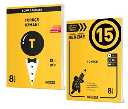 HIZ YAYINLARI 8. SINIF TÜRKÇE UZMANI SORU BANKASI + Türkçe 15 li Deneme (2 KİTAP)