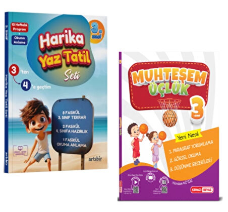 ARTIBİR YAYINLARI 3. Sınıf Harika Yaz Tatili ve Muhteşem Üçlük Paragraf Soru Bankası (2 Kitap)