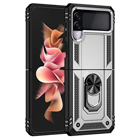 Smcase Samsung Galaxy Z Flip3 5G Kılıf Vega Yüzüklü Tank Silikon