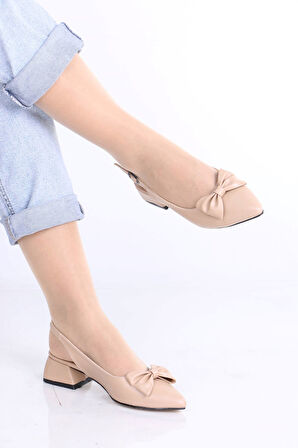 Herman Nude Mat Deri Fiyonklu Kadın Topuklu Ayakkabı