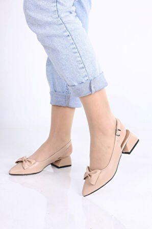 Herman Nude Mat Deri Fiyonklu Kadın Topuklu Ayakkabı