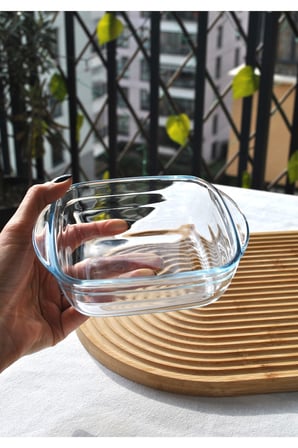 1 Adet Cam Fırın Kasesi Borline Meze Tabağı Kare Kase 14x4 Cm