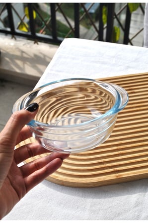 1 Adet Cam Fırın Kasesi Borline Meze Tabağı Yuvarlak Kase 11x5 Cm