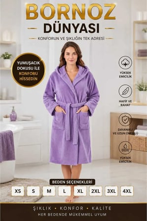 Kapşonlu Kadın ve Erkek Bornoz %100 Pamuklu (XS-S-M-L-XL-2XL-3XL-4XL)