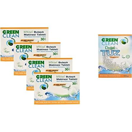 U Green Clean 120 Yıkama Tablet Bulaşık Makinesi Deterjanı 4x30 Adet & Makine Tuzu 