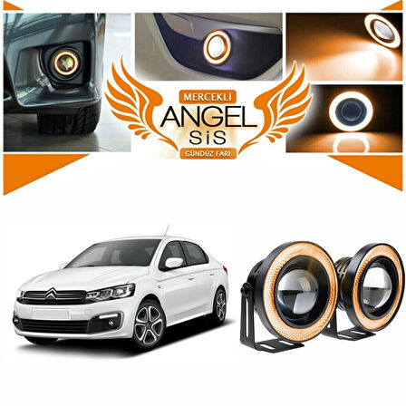 Citroen C Elysee Uyumlu, Universal Mercekli Led Angel Sis Farı, 76mm Turuncu Renk