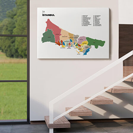 Harita Sepeti İstanbul İli ve İlçeler Haritası Dekoratif Kanvas Tablo 1365