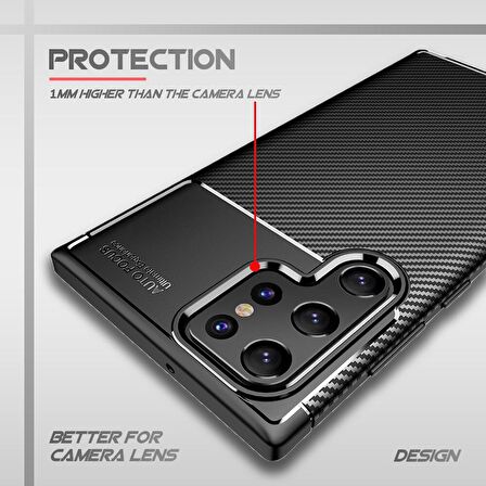 Smcase Samsung Galaxy S22 Ultra 5G Kılıf Negro Karbon Dokulu Silikon