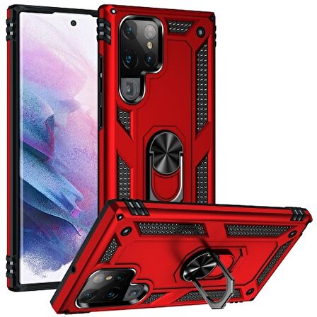 Smcase Samsung Galaxy S22 Ultra 5G Kılıf Vega Yüzüklü Tank Silikon