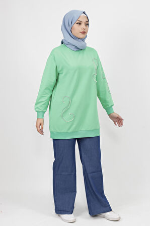 İnci Taş Detaylı 2 İp Sweatshirt