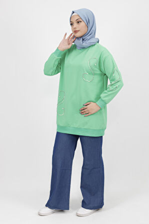 İnci Taş Detaylı 2 İp Sweatshirt