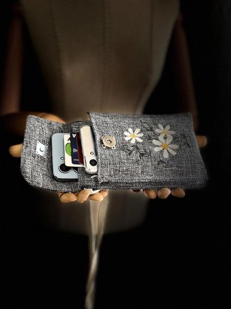 MEADOV Nakış İşlemeli Keten Telefon Çantası, Telefon Kılıfı v80