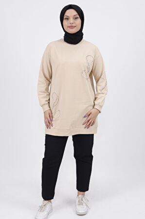 İnci Taş Detaylı 2 İp Sweatshirt