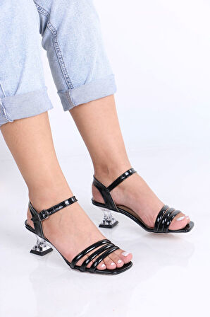 Audra Siyah Rugan Şeffaf Topuklu Kadın Ayakkabı