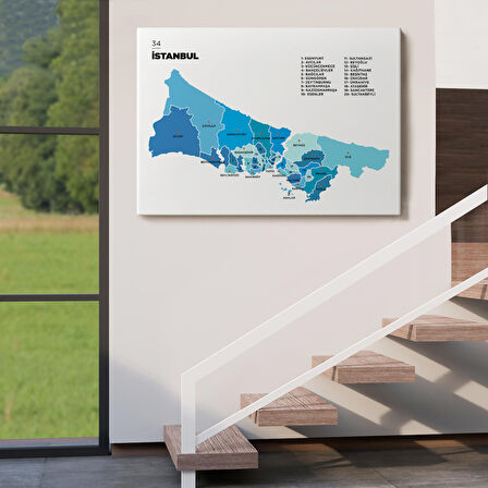 Harita Sepeti İstanbul İli ve İlçeler Haritası Dekoratif Kanvas Tablo 1366