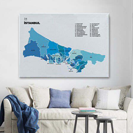 Harita Sepeti İstanbul İli ve İlçeler Haritası Dekoratif Kanvas Tablo 1366