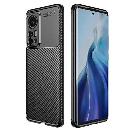 Smcase Xiaomi 12 Kılıf Kamera Korumalı Negro Karbon Dokulu Silikon