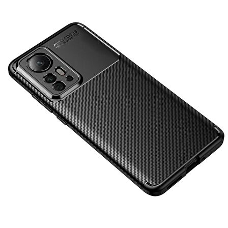 Smcase Xiaomi 12 Kılıf Kamera Korumalı Negro Karbon Dokulu Silikon